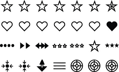 Collection of interface icons for rating, navigation, and controls