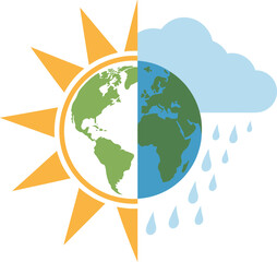 Global weather conditions with sun and rain environmental art
