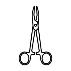 Simple line art illustration of surgical forceps with serrated jaws and ring handles isolated on white background