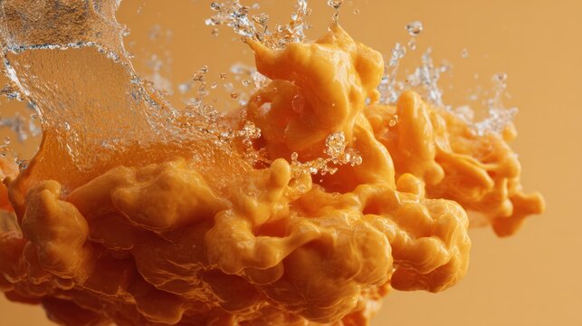 Dynamic splash of orange paint underwater captured with dramatic movement and texture detail