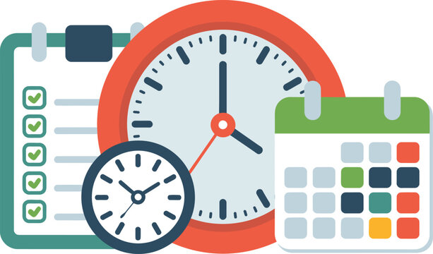 Scheduling and task management concept with calendar and clocks