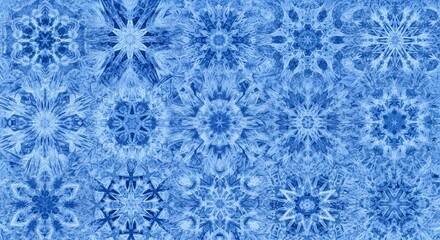 Blue snowflake pattern with icy texture and geometric symmetry
