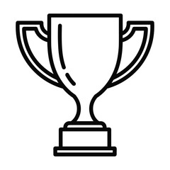 Simple outline drawing of a classic trophy cup with handles on a pedestal representing achievement and victory in a competition