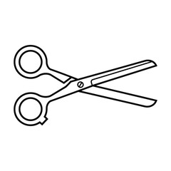 Simple line drawing of open scissors isolated on white background for design and craft projects