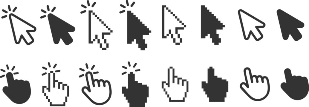 mouse cursor and hand click icons set vector pointer collection for ui web design