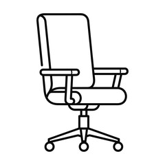 Simple outline drawing of a modern office chair with wheels and armrests on a white background