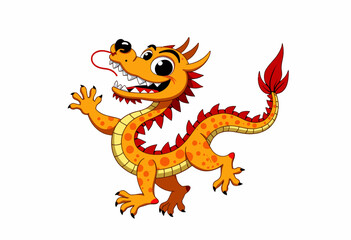 Obraz premium Charming Cartoon Dragon with Orange Scales and Fiery Red Tail Playfully Posing with a Friendly Smile