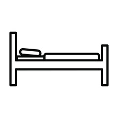 Simple line art icon of a bed with pillow and blanket representing sleep rest and comfort
