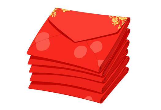 Elegant Stack of Red Envelopes with Gold Floral Pattern for Special Occasions and Traditional Festivals Capturing Cultural Significance and Prosperity