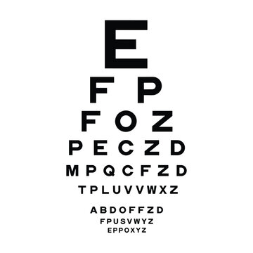 Classic black and white eye chart with large letters for vision testing and eye examination in a medical clinic