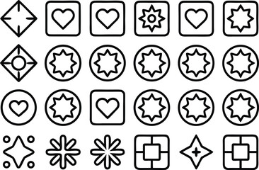 Collection of abstract geometric shapes and icons on white background