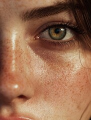 Close-up portrait of freckled green eye detail