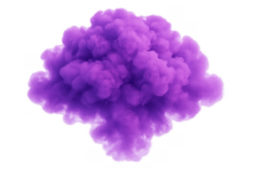 Purple smoke cloud expanding explosion or abstract dust movement isolated on transparent background