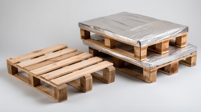 Two stacked wooden pallets on neutral background for industrial packaging concept
