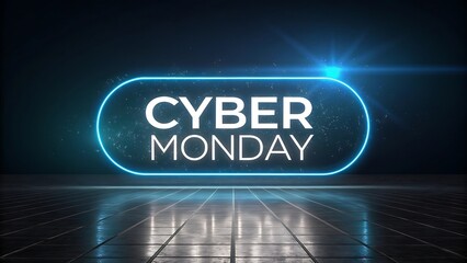 Glowing neon cyber monday sign on reflective surface
