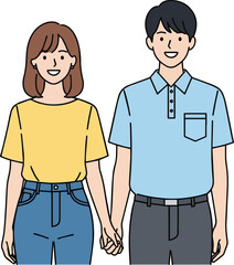 Create a Simple vector illustration of a young couple facing forward vector art with white background.
