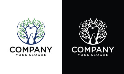 Creative dental tree logo nature pediatric dentistry vector illustration