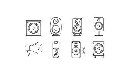 Collection of various speaker silhouettes in a simple line art style