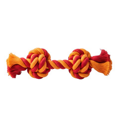 Orange and red braided rope dog toy with knots isolated on transparent