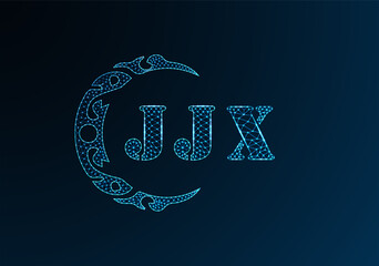 Low poly letter logo JJX design. JJX letter logo low poly vector design on blue color gradient background. JJX logo low poly design