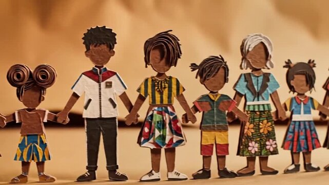 A chain of paper-cutout people standing together.