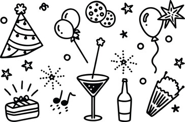 Party and celebration elements doodle hand-drawn vector illustration
