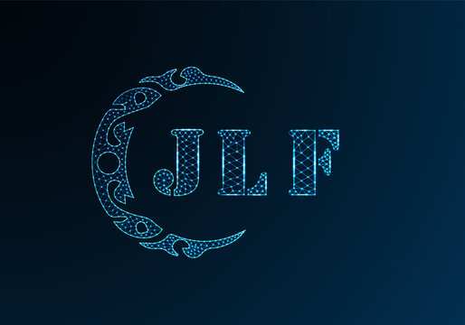 Low poly letter logo JLF design. JLF letter logo low poly vector design on blue color gradient background. JLF logo low poly design