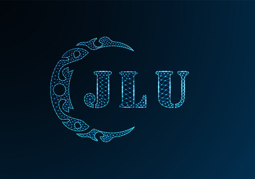 Low poly letter logo JLU design. JLU letter logo low poly vector design on blue color gradient background. JLU logo low poly design