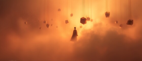 Whimsical Dreamlike Silhouette Against Glowing Misty Background