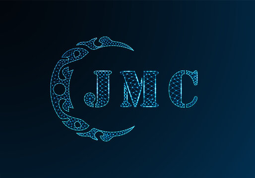 Low poly letter logo JMC design. JMC letter logo low poly vector design on blue color gradient background. JMC logo low poly design