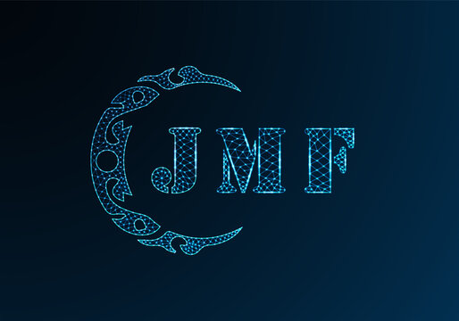 Low poly letter logo JMF design. JMF letter logo low poly vector design on blue color gradient background. JMF logo low poly design