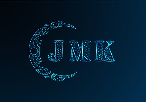 Low poly letter logo JMK design. JMK letter logo low poly vector design on blue color gradient background. JMK logo low poly design