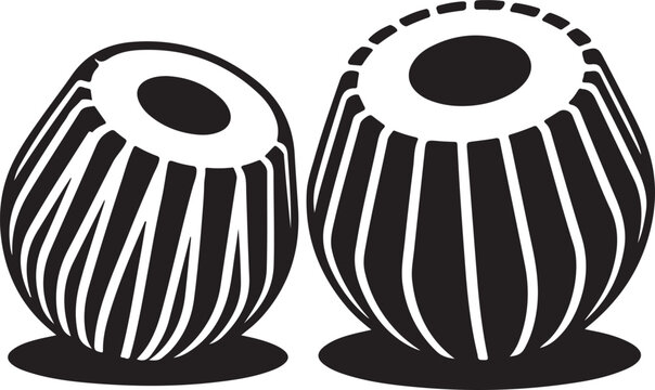 black silhouette of tabla drums on white background, vector