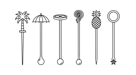 Collection of six decorative cocktail stirrers in a clean silhouette style