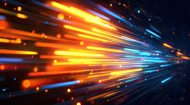 Abstract digital art depicting a vibrant, dynamic array of light streaks and particles