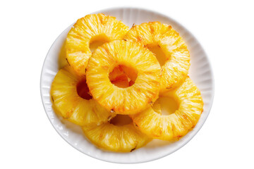 Pineapple slices on a plate isolated on transparent background