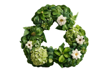 Recycling icons made of green leaves and flowers