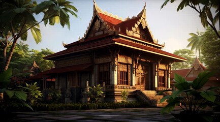 Serene thai architecture amidst lush tropical greenery video showcasing cultural beauty