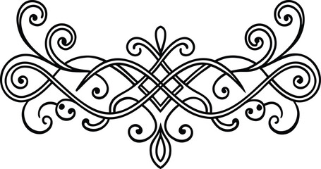 Elegant black decorative flourish design element isolated on white.