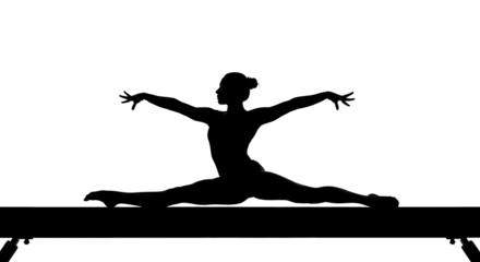 Gymnast Performing Center Split on Balance Beam Silhouette