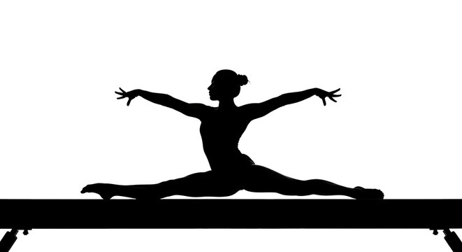 Gymnast Performing Center Split on Balance Beam Silhouette