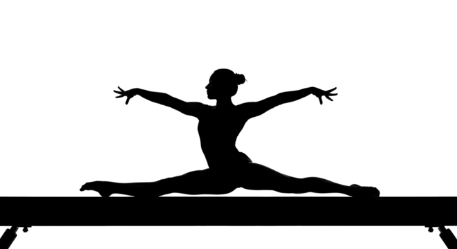 Gymnast Performing Center Split on Balance Beam Silhouette