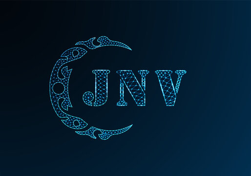 Low poly letter logo JNV design. JNV letter logo low poly vector design on blue color gradient background. JNV logo low poly design