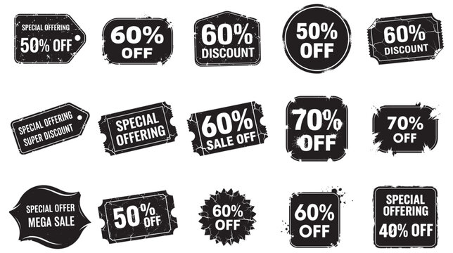 Set vector design of sale tags and labels offering percentage discounts and special deals