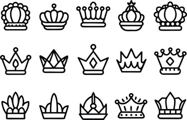 Collection of simple crown icons in line art style