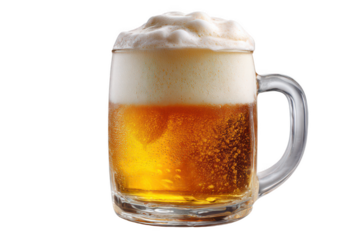 Refreshing mug of beer isolated on transparent background