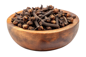 Obraz premium Clove in wooden bowl isolated on transparent background