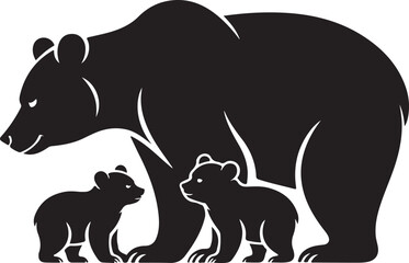 Silhouette of a mother bear with her two cubs