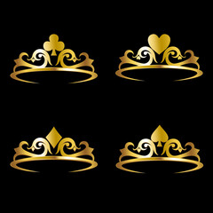 Golden Queen's Crown with Playing Card Symbols, symbolizing royal power and luxury