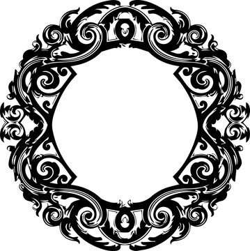Elegant ornate circular frame with intricate scrollwork and flourishes perfect for invitations or decorative design elements